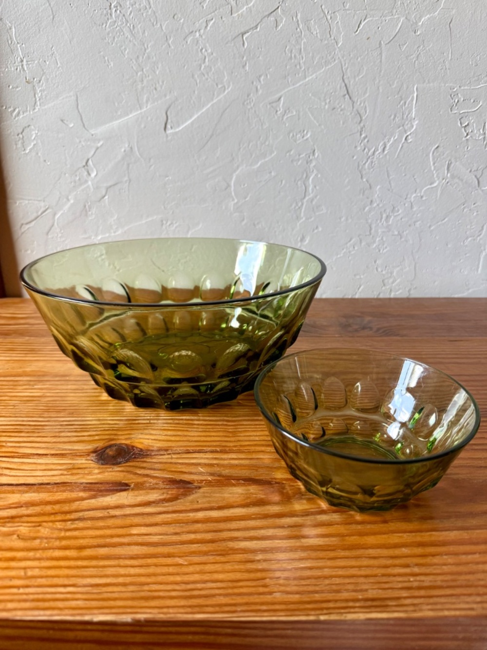 Vintage Anchor Hocking Avocado Green Bubble Glass Chip & Dip Bowl Set - Picture 5 of 9